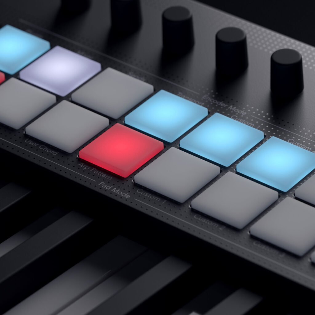 novation-lk49-closeup-drumpads-01-arp-mode-web-2400x2400