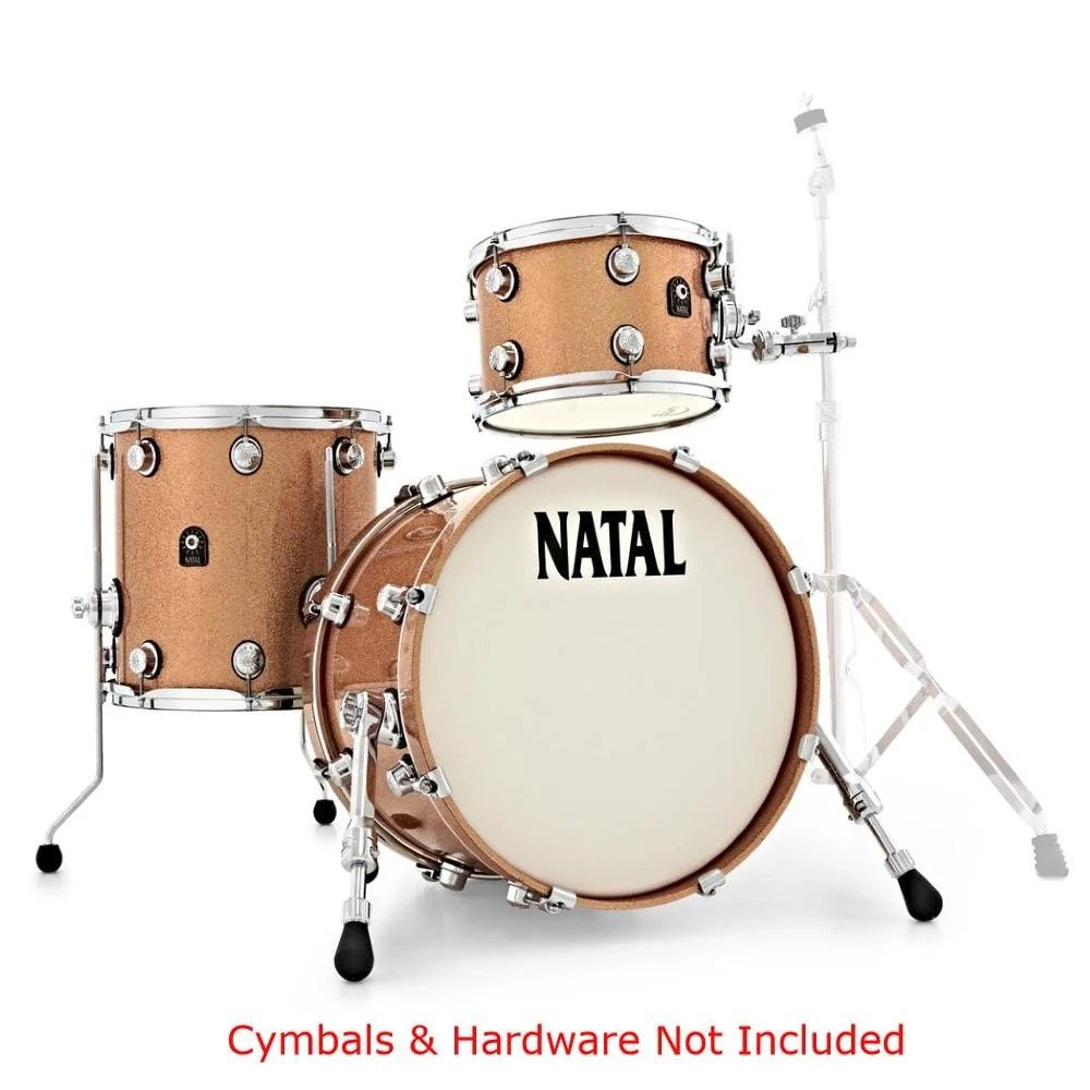 Natal Cafe Racer Series KTW-TJ-CPS Traditional Jazz 3 Piece Shell Pack Acoustic Drum Kit Without Hardware & Cymbals, Champagne Sparkle (1 (3) Natal Cafe Racer Series KTW-TJ-CPS Traditional Jazz 3 Piece Shell Pack Acoustic Drum Kit Without Hardware & Cymbals, Champagne Sparkle (1 (3)