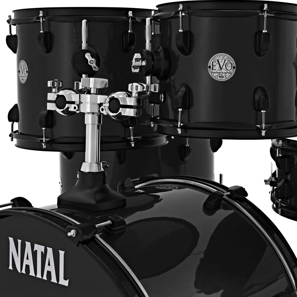 Natal K-EVB-UF22 Evolution 5-Piece Shell Pack Acoustic Drum Kit with Hardware & Cymbals - Black (1 (8) Natal K-EVB-UF22 Evolution 5-Piece Shell Pack Acoustic Drum Kit with Hardware & Cymbals - Black (1 (8)